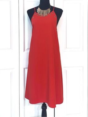 CREMIEUX ~ Stylish Red Spaghetti Strap Dress w/Gold Grommet Detail size L
